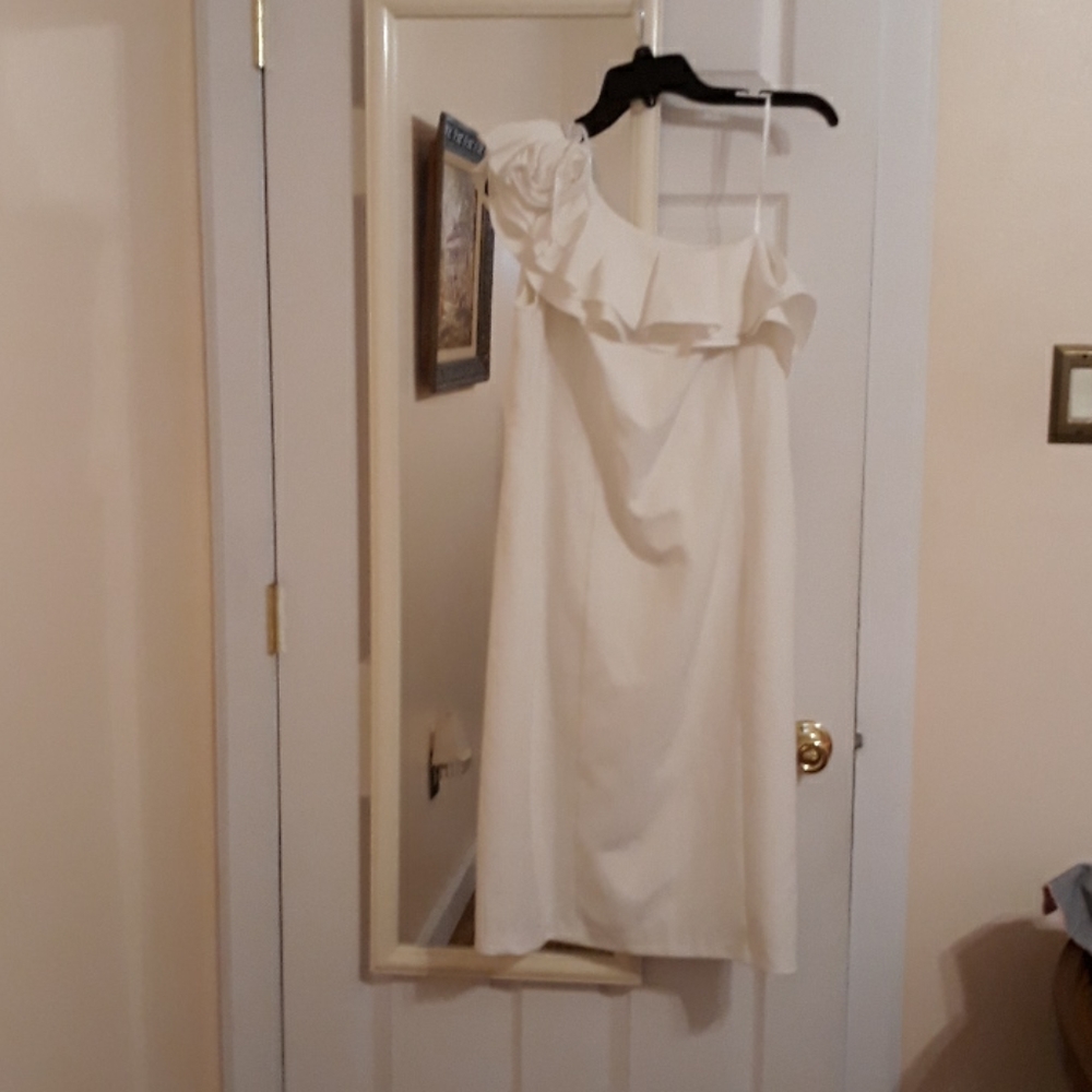 Marina white, ivory one shoulder dress